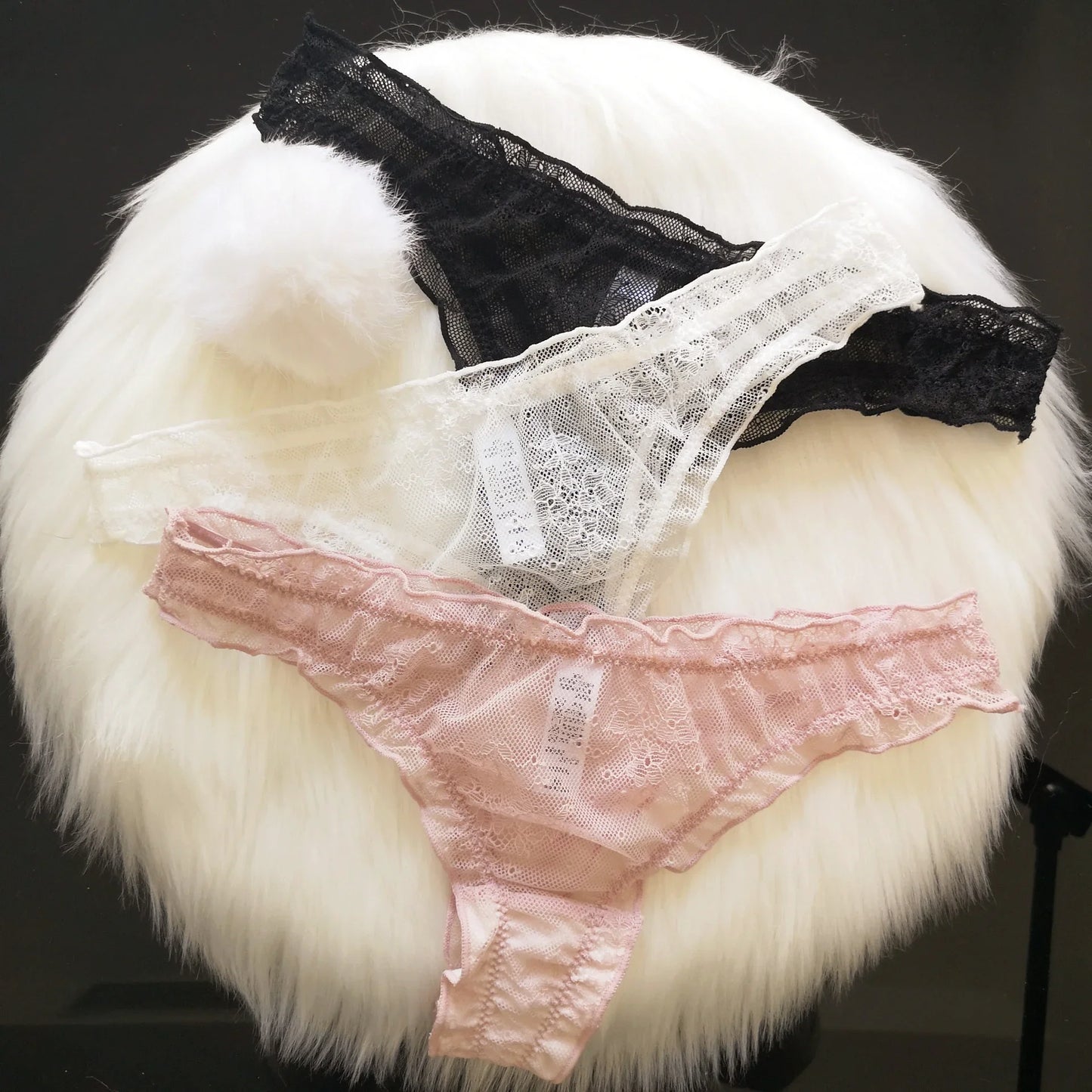 Cute Pompom Ball Sexy Women Thong Rabbit Tail Erotic Underwear T-back G-string Lace Trasparent Girls Panties Comfort M L