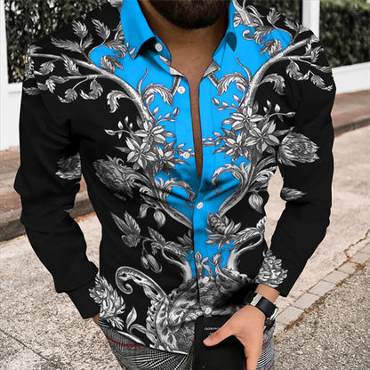 2024 Men's Shirt Floral Pattern 3D Printed Shirt Lapel Long Sleeve Costume Prom Party Dress 11 Colors Designer Casual S-5XL