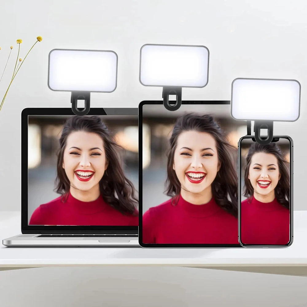 New 3 Modes Adjustable Brightness Portable Mini Selfie Fill Light Rechargeable Clip On For Phone Laptop Tablet Meeting Make Up