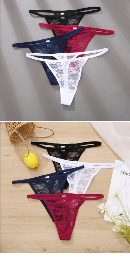 5PCS/Set Women's Underwear Lace Panties Floral Lingerie Woman Panties Sexy Thong G-String Female Pantys Perspective Intimates