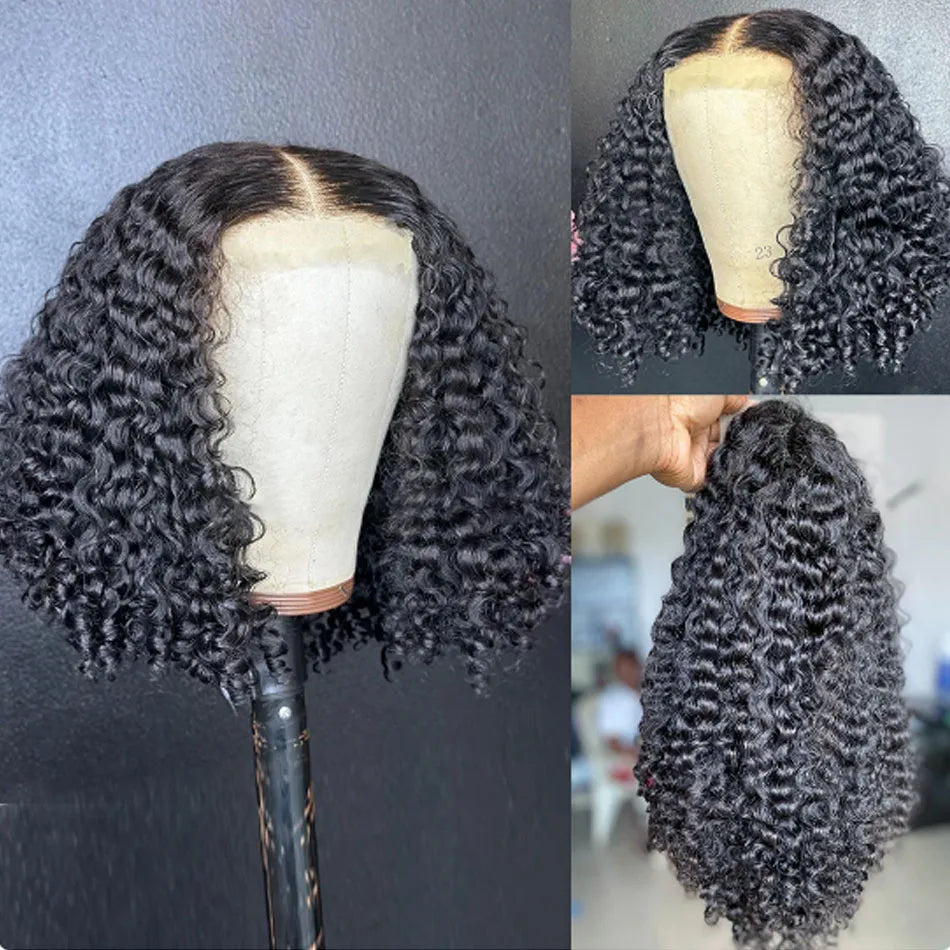 Kinky Curly Bob Cheap Wig Lace Frontal Human Hair Wigs 100% Brazilian Glueless Short Water Curly ForWomen 180Density Wear And Go