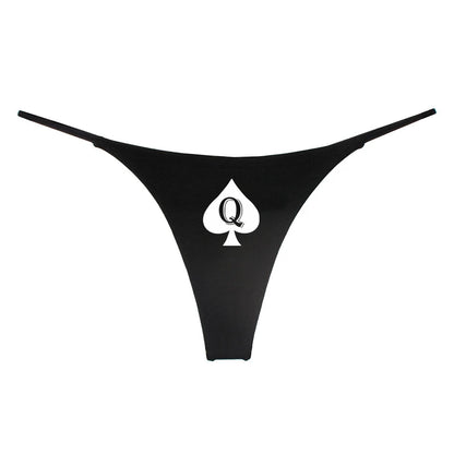 Q Spades Print Sexy Women Underwear Double Layer Thin Strap Thong for Women Sports GYM Seamless Ladies Girl Panties Gift for Her