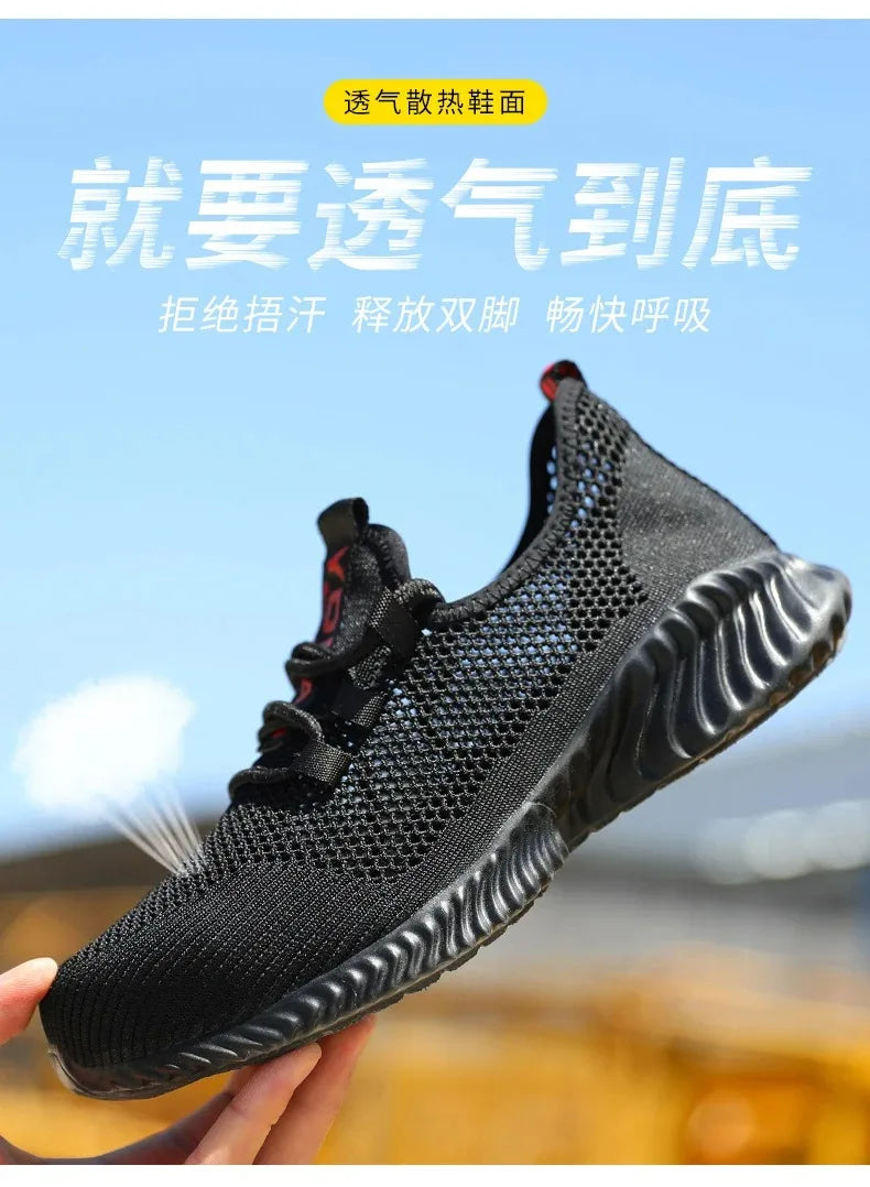 Breathable Men Work Shoes Summer Safety Shoes Lightweight Protective Sneakers Safety Steel Toe Shoes Men Puncture-Proof Boots