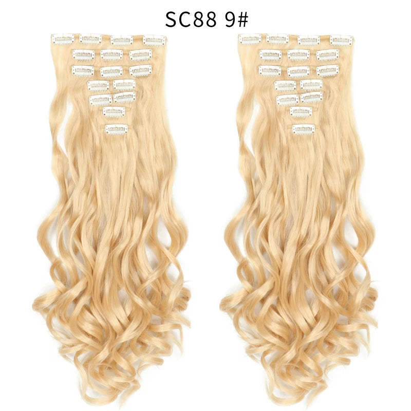 LINWAN Hair 22inch Ombre Hair Long Curly Hair Extension 16 Clips High Tempreture Synthetic Hairpiece Clip In Hair Extensions