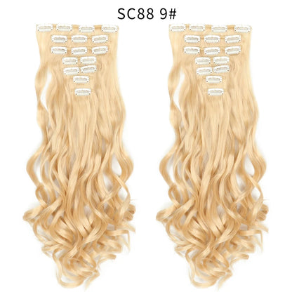 LINWAN Hair 22inch Ombre Hair Long Curly Hair Extension 16 Clips High Tempreture Synthetic Hairpiece Clip In Hair Extensions