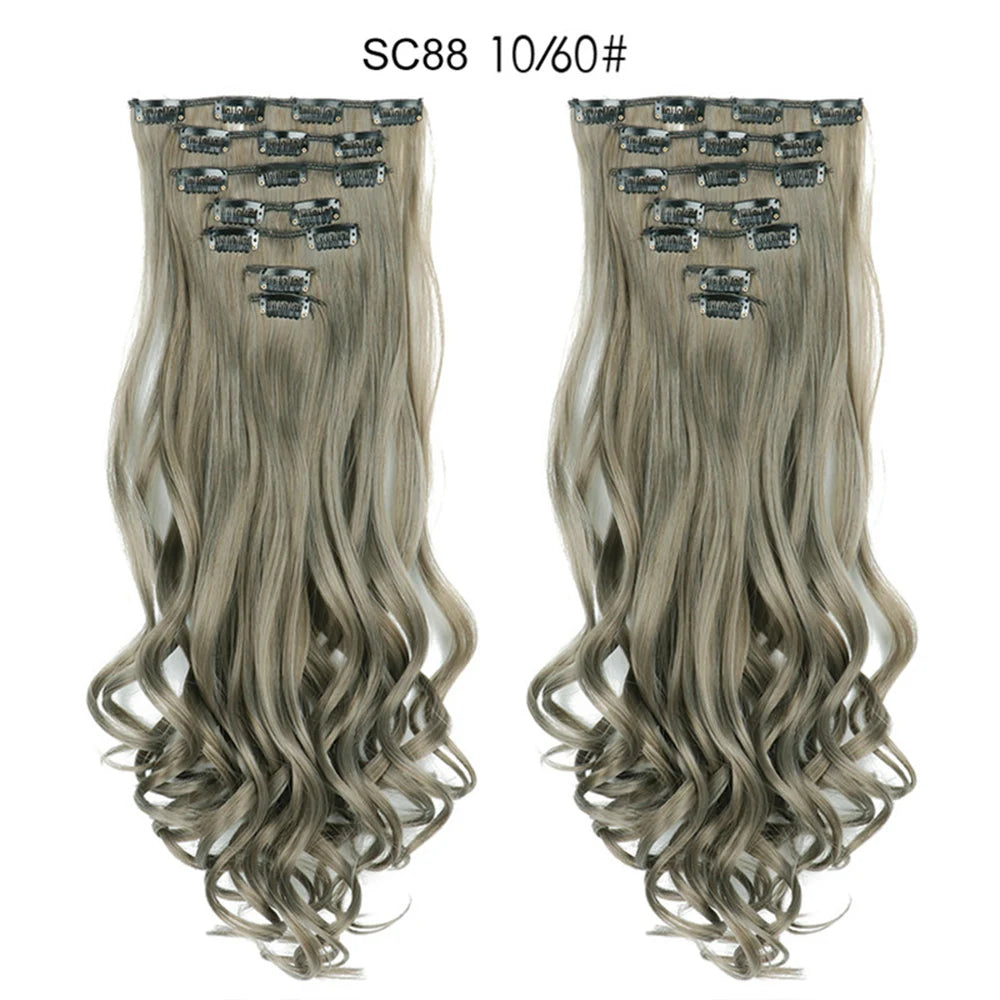 LINWAN Hair 22inch Ombre Hair Long Curly Hair Extension 16 Clips High Tempreture Synthetic Hairpiece Clip In Hair Extensions