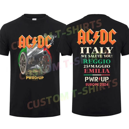 2024 Men T Shirt Casual AC Pwr Up World Tour 2024 DC Signature Rock Band T-shirt Graphic Summer Short Sleeves 100% Cotton S-3XL