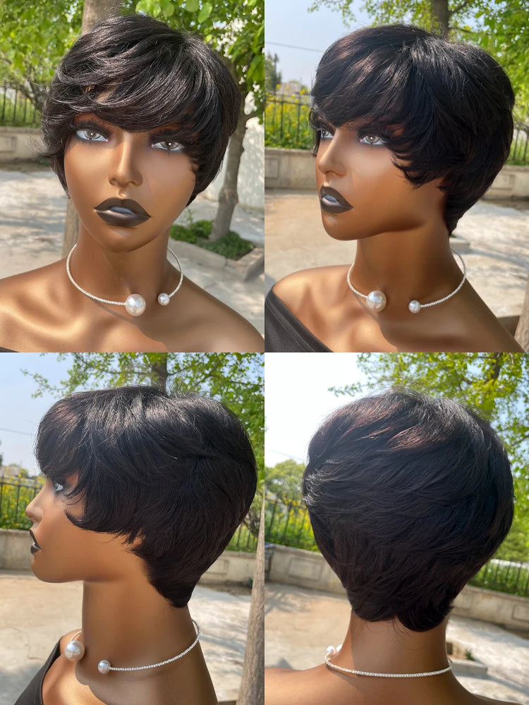 Human Hair Wigs Short Pixie Cut Wig Human Hair For Black Women Machine Made Wigs With Bangs Pixi Wig Perruque Cheveux Humain