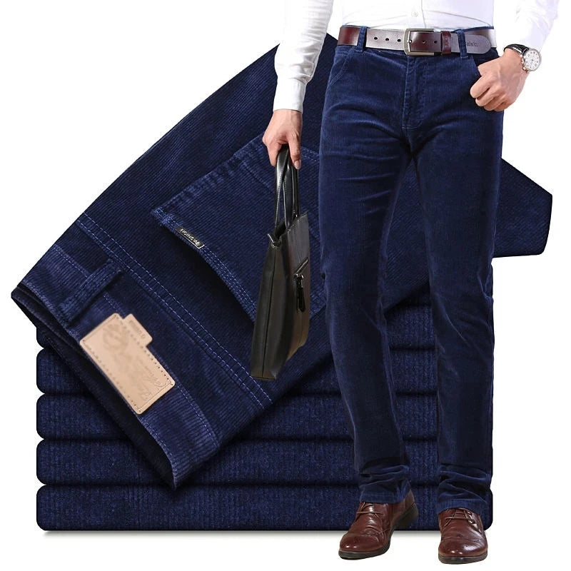 Autumn Winter Men`s Thick Warm Corduroy Pants Fleece Trousers Male Casual Business Style Long Jeans Men