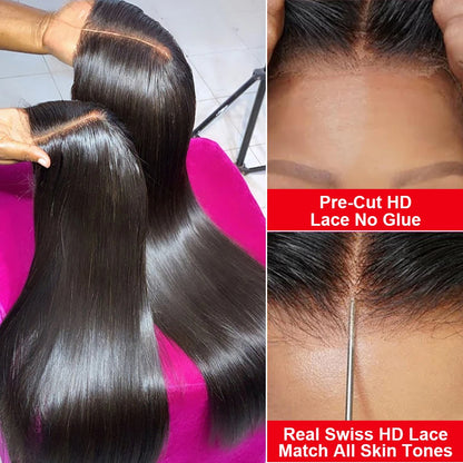 Pre Cut Glueless Wigs Human Hair Ready To Wear And Go Preplucked Straight 13x6 HD Lace Frontal Wig Human Hair For Women 40 Inch