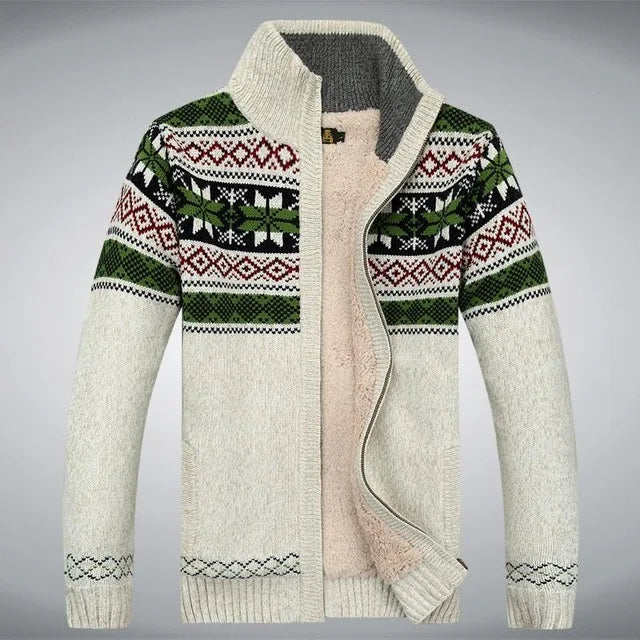 2021 Winter Sweater Male Thicken Fleece Men Cardigan Cotton Knitted Jacquard Men's Sweater coat Size S -3XL