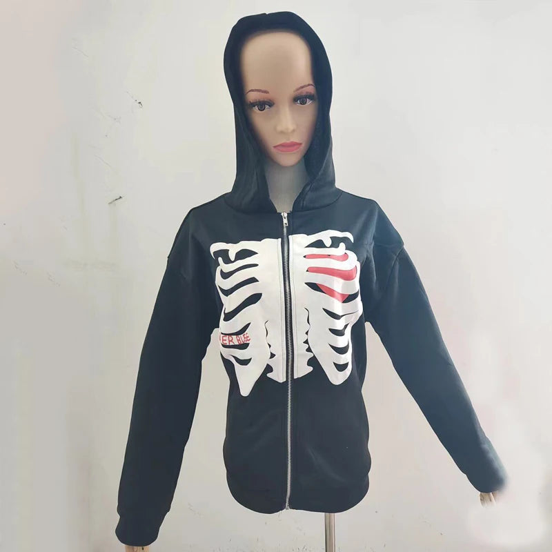 Y2k Rhinestone Women Hoodies Jacket Coat 2024 Gothic Harajuku Hoodie Female Streetwear Hoodie Zip Up Hoodies Grunge Sweatshirt