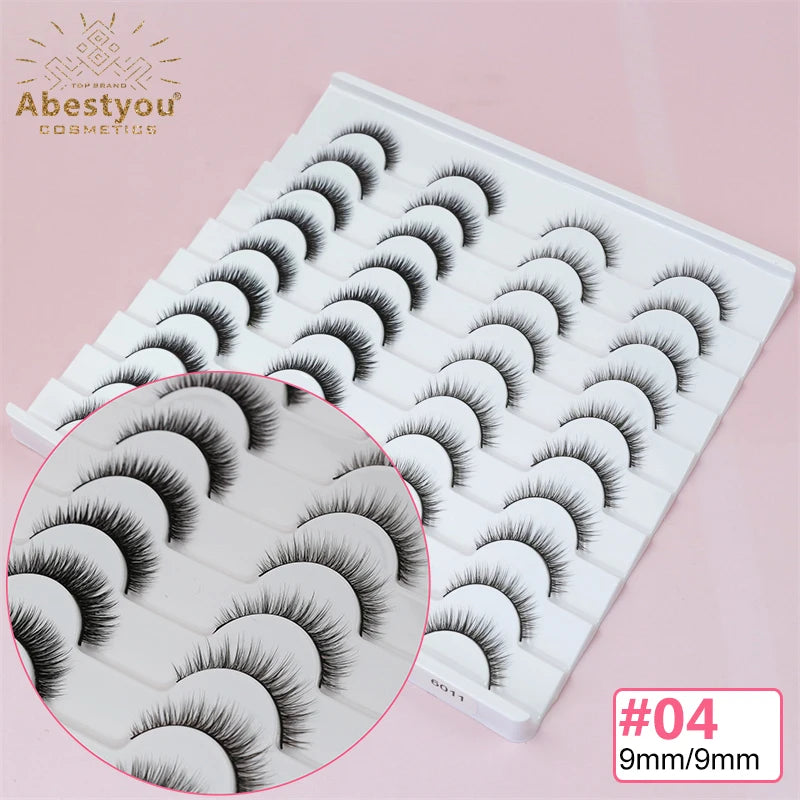 Abestyou 8mm 20Pairs Invisible Strip Soft Clear Band 3D Faux Mink Wispy Eyelash Korea High Quality Short Reusable Lashes Make-up