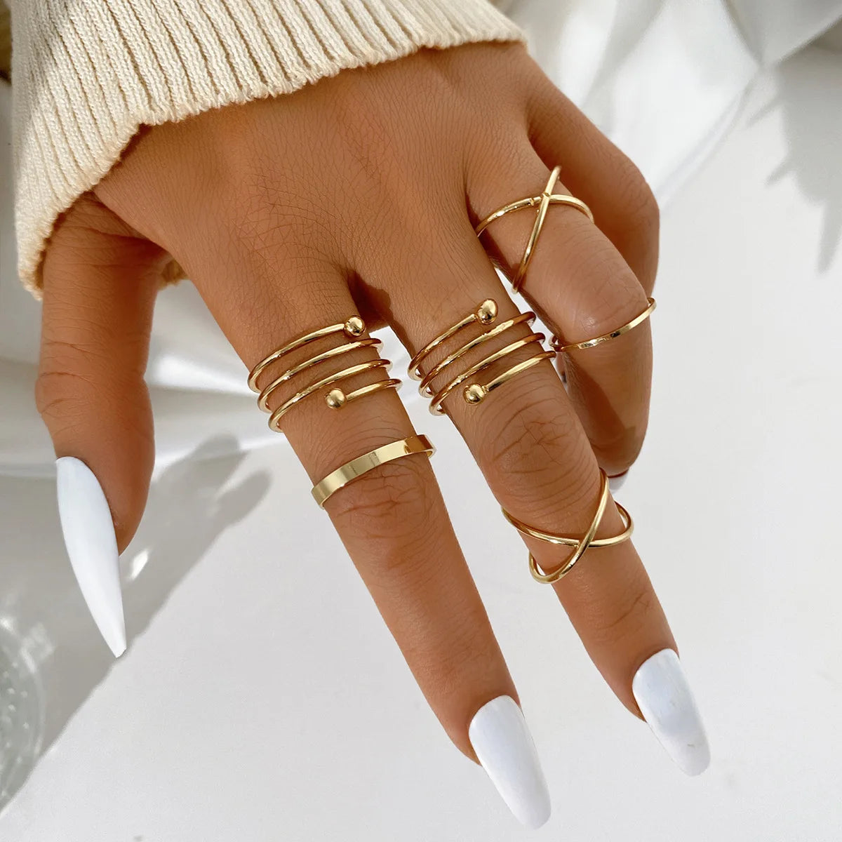 LETAPI 2024 New Fashion Bohemian Heart Ring Set For Women Crystal Stars Moon Flower Love Geometric Finger Vintage Jewelry Gifts