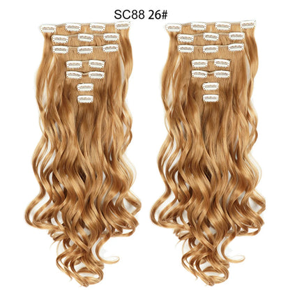 LINWAN Hair 22inch Ombre Hair Long Curly Hair Extension 16 Clips High Tempreture Synthetic Hairpiece Clip In Hair Extensions