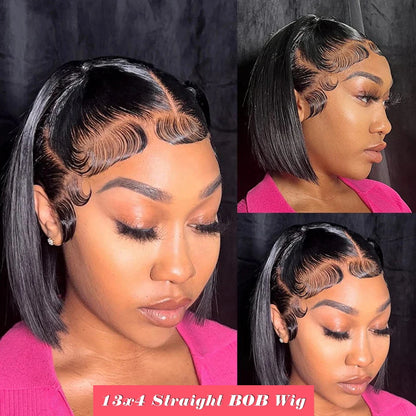 BOB Lace Front Wig Human Hair Straight 180% Full Density 13x4 HD Transparent Lace Frontal Wigs bob hair lace front wig For Women