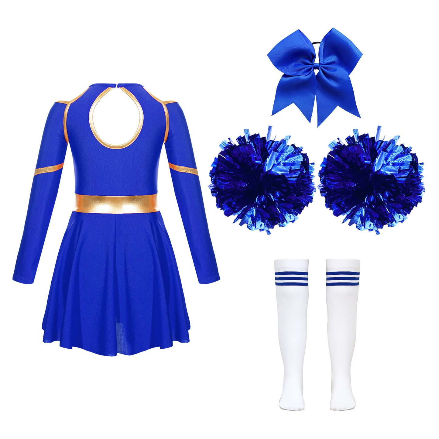 Kids Girls Cheerleader Costume Halloween Cheerleading Dress with Pom Poms Bow Hair Clip Socks Birthday Party Gifts