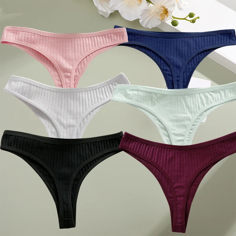 6PCS/Set Cotton Panties G-String Women Panties Sexy Underwear Female Lingerie Thong Briefs for Woman Solid Color Intimate Pantys