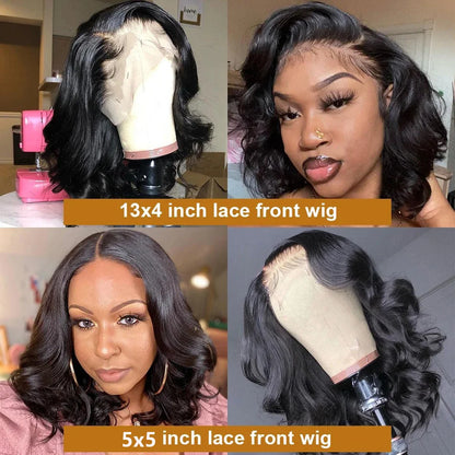 Body Wave Bob Wig 13x6 Transparent Lace Frontal Wig Brazilian Human Hair Wigs Virgin Remy Hair13x4 Lace Closure Wig 180% Density