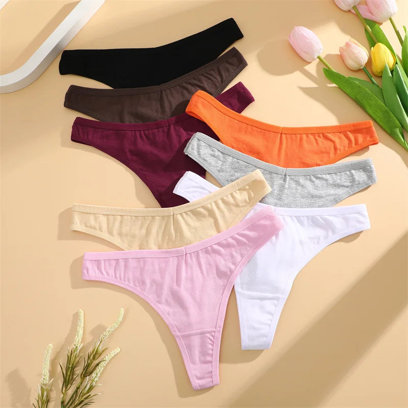 4PCS/Set Women Cotton Panties Seamless Low Rise Thongs V-Waist Solid Color Breathable Underwear Female Soft Lingerie Intimates