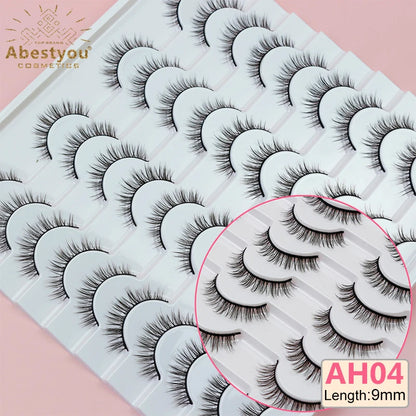 Abestyou 8mm 20Pairs Invisible Strip Soft Clear Band 3D Faux Mink Wispy Eyelash Korea High Quality Short Reusable Lashes Make-up