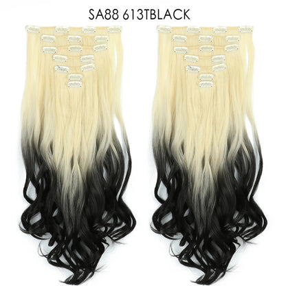 LINWAN Hair 22inch Ombre Hair Long Curly Hair Extension 16 Clips High Tempreture Synthetic Hairpiece Clip In Hair Extensions