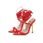 New Style 2024 Summer Women Pointed Sandals Plated High Heels Ladies Sandals Open Toe Shoes Girl's Cross Strap Sandals Red Shiny