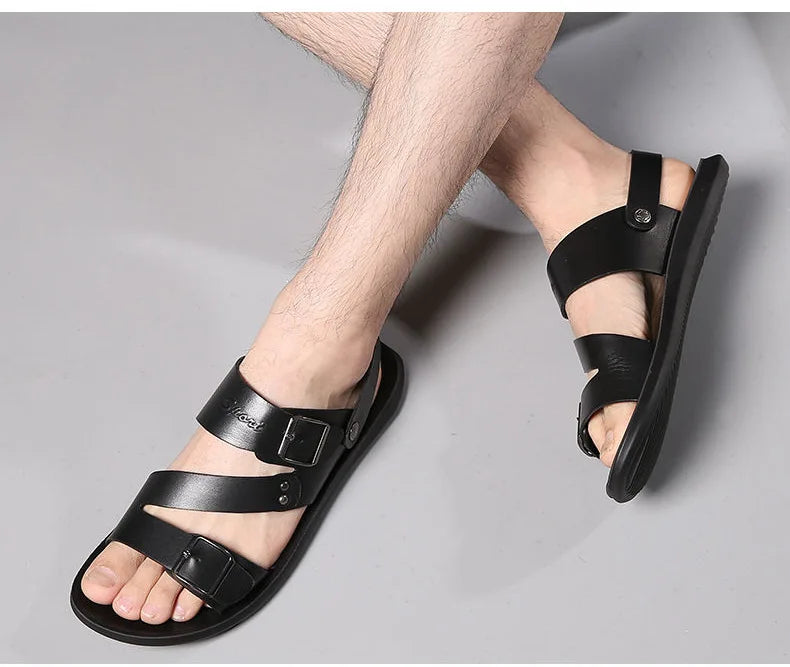 Simple Men's Sandals Solid Color PU Leather Men's Summer Shoes Casual Comfortable Open Toe Sandals Soft Beach Shoes Men's Sandal