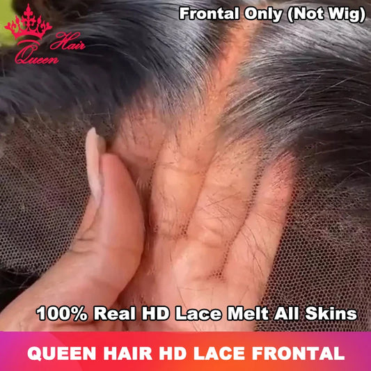 Queen Hair Real HD Frontal Only Full 13x6 13x4 Invisible Melt Skin Lace 5x5 6x6 7x7 Closure Raw Human Hair Body Wave & Straight