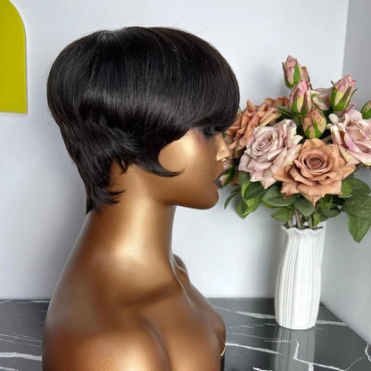 Human Hair Wigs Short Pixie Cut Wig Human Hair For Black Women Machine Made Wigs With Bangs Pixi Wig Perruque Cheveux Humain