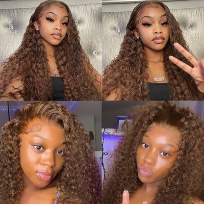 Deep Curly Wigs Human Hair Chocolate Brown 13x4 13x6 Hd Lace Frontal Wig Colored Water Wave Lace Front Wig for Women 30 36 Inch