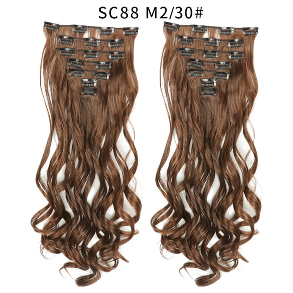 LINWAN Hair 22inch Ombre Hair Long Curly Hair Extension 16 Clips High Tempreture Synthetic Hairpiece Clip In Hair Extensions