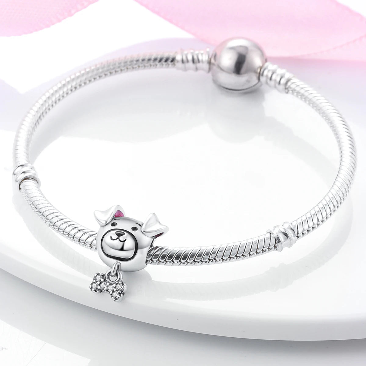 Dog Pet Charms 925 Silver Doggy Paw French Bulldog Bones Beads fit Original Pandora Bracelet DIY Fine Jewelry