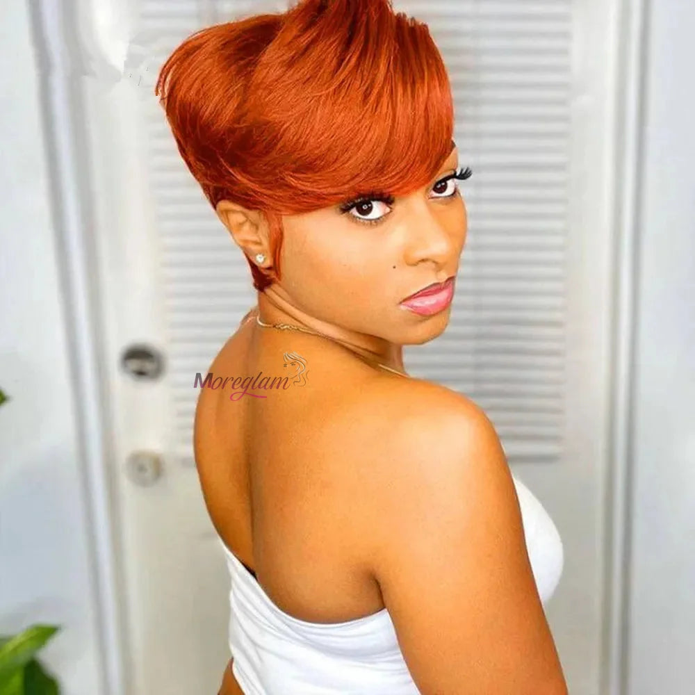 Pixie Cut Human Hair Wigs Orange Wig T Part Lace Wig Ginger Straight Short Human Hair Wigs perruque cheveux humain sans colle