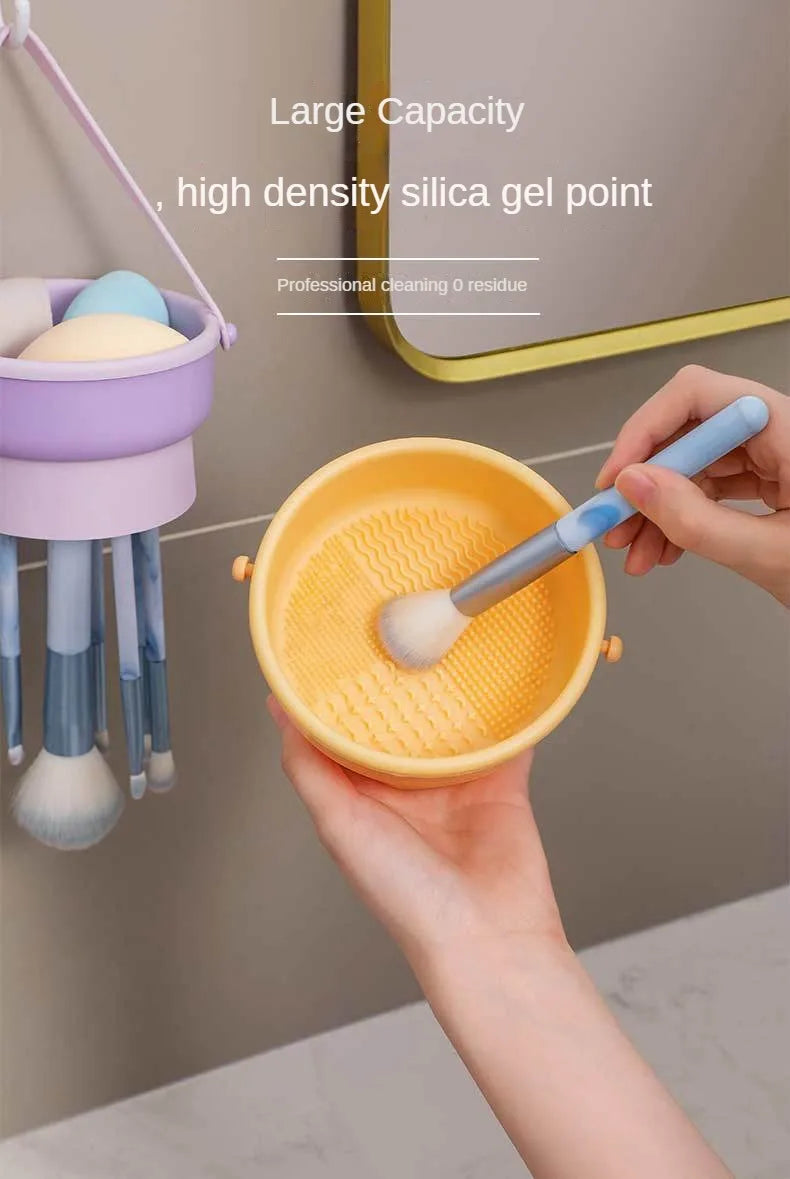 Makeup Brush Cleaning Bowl Beauty Egg Cleaning Tool Storage Set Brush Powder Puff Dry Cleaning Silicone Drying Shelf