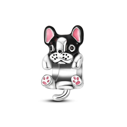 Dog Pet Charms 925 Silver Doggy Paw French Bulldog Bones Beads fit Original Pandora Bracelet DIY Fine Jewelry