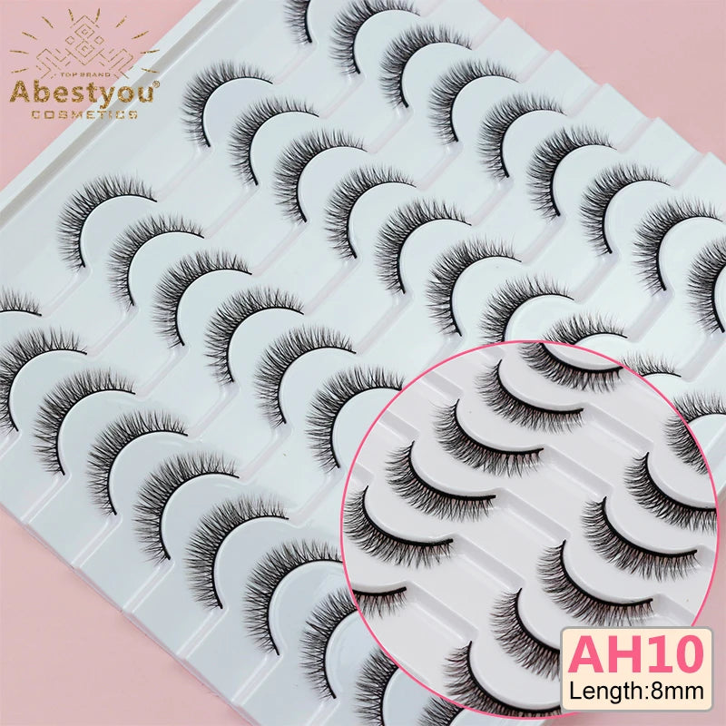 Abestyou 8mm 20Pairs Invisible Strip Soft Clear Band 3D Faux Mink Wispy Eyelash Korea High Quality Short Reusable Lashes Make-up