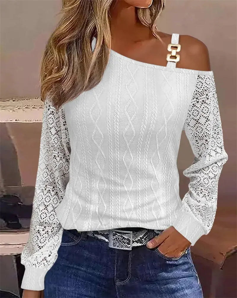 Women Fashion Long Sleeve Blouse Off Shoulder Sexy Shirts For Women Autumn Loose Pullover Elegant Blouse 2024 Casual White Tops