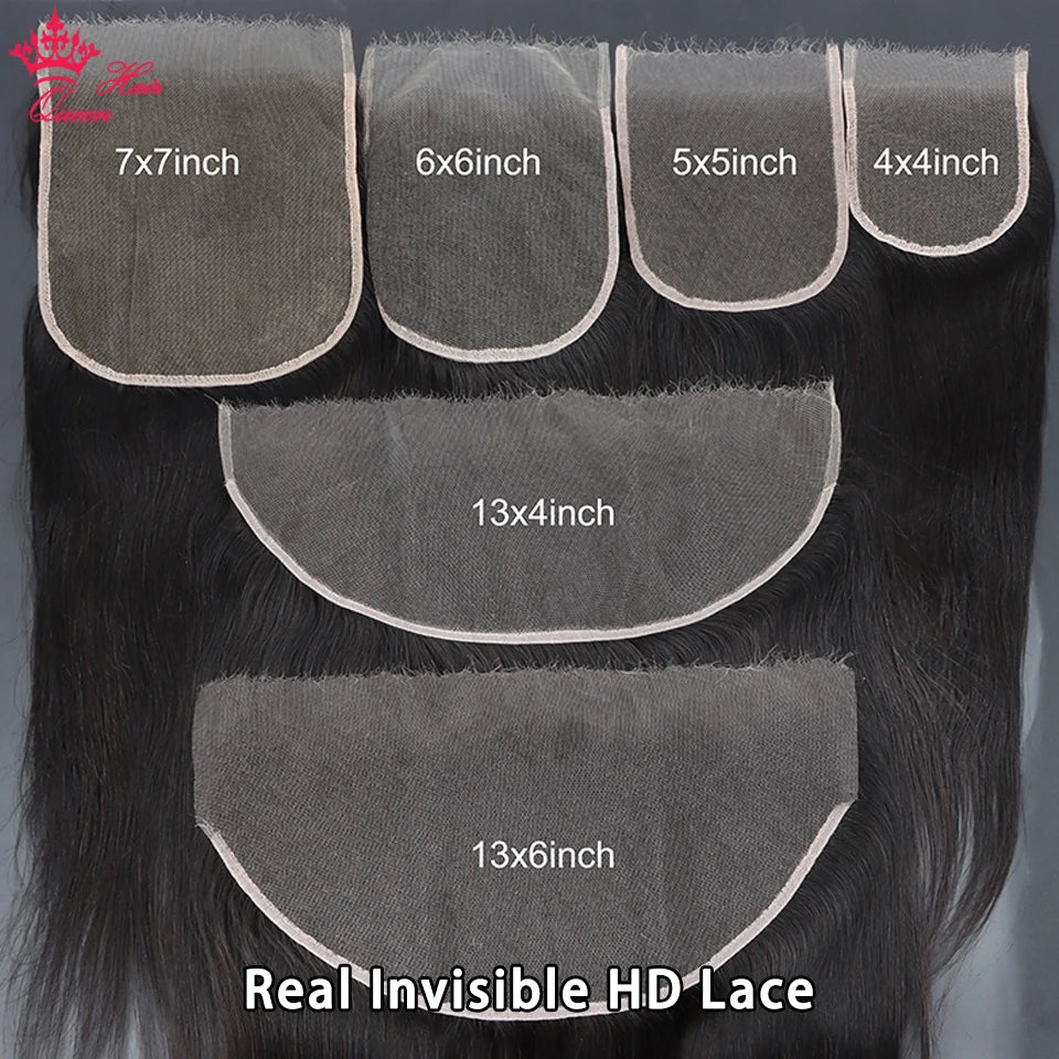 Queen Hair Real HD Frontal Only Full 13x6 13x4 Invisible Melt Skin Lace 5x5 6x6 7x7 Closure Raw Human Hair Body Wave & Straight