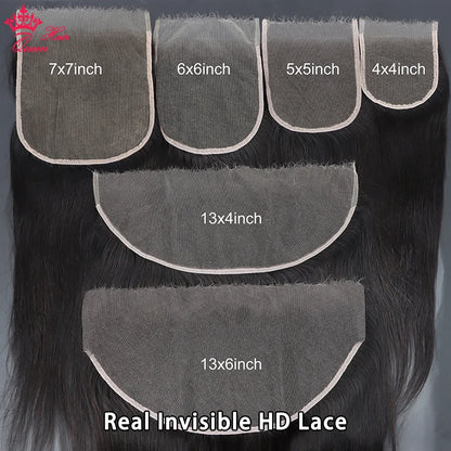 Queen Hair Real HD Frontal Only Full 13x6 13x4 Invisible Melt Skin Lace 5x5 6x6 7x7 Closure Raw Human Hair Body Wave & Straight