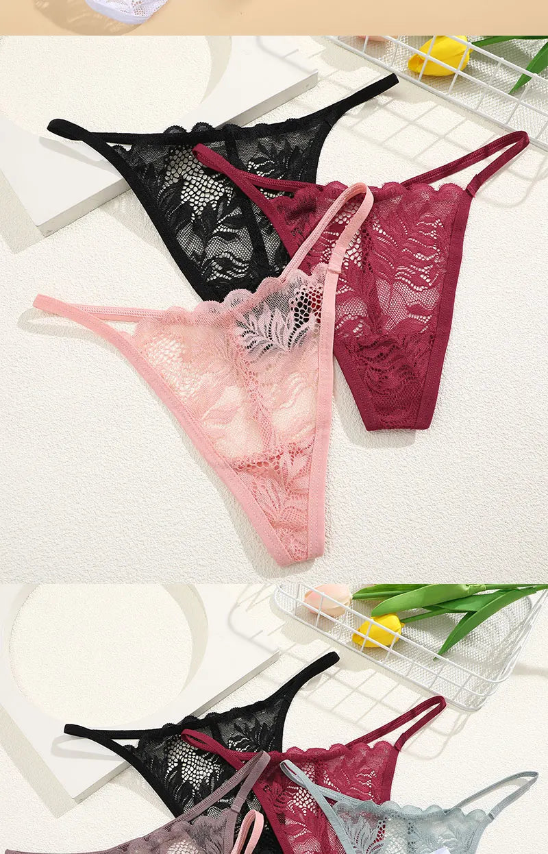 6Pcs/Set Lace Thong For Women Low Rise Soft Intimates Lingerie Sexy Lace Panties Color Ladies Comfortable Underpants Girls Panty