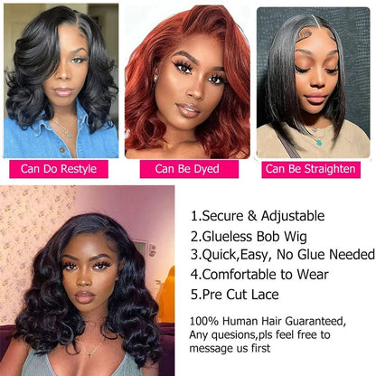 Body Wave Bob Wig Lace Front Human Hair Wigs HD Transparent Lace Frontal Wig Glueless Wigs Human Hair Perruques Cheveux Humains