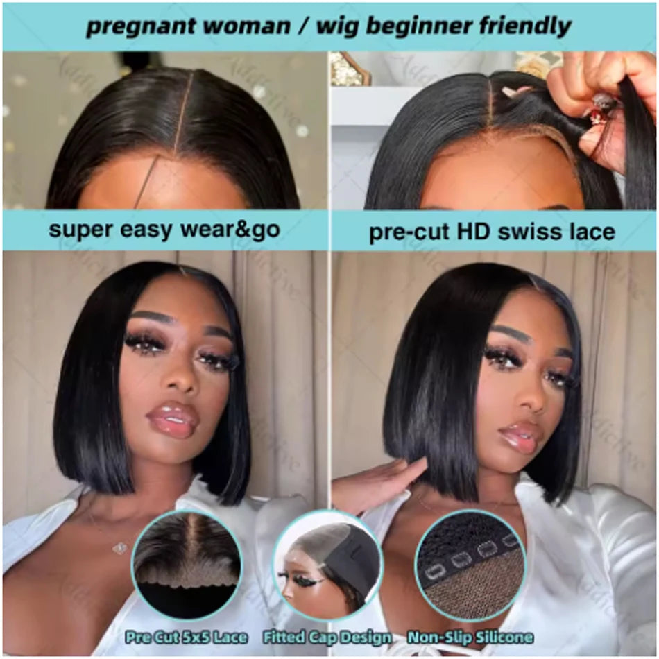 Wear Go Glueless Bob Wig Lace Front Human Hair Wigs Short Pre Plucked Straight 13x4 HD Transparent Lace Frontal Wig Bob on Sale