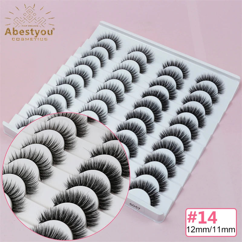 Abestyou 8mm 20Pairs Invisible Strip Soft Clear Band 3D Faux Mink Wispy Eyelash Korea High Quality Short Reusable Lashes Make-up