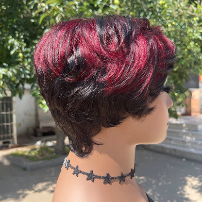 Human Hair Wigs Short Pixie Cut Wig Human Hair For Black Women Machine Made Wigs With Bangs Pixi Wig Perruque Cheveux Humain