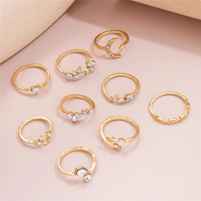 LETAPI 2024 New Fashion Bohemian Heart Ring Set For Women Crystal Stars Moon Flower Love Geometric Finger Vintage Jewelry Gifts