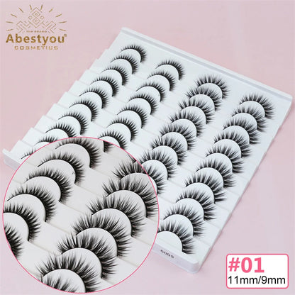 Abestyou 8mm 20Pairs Invisible Strip Soft Clear Band 3D Faux Mink Wispy Eyelash Korea High Quality Short Reusable Lashes Make-up