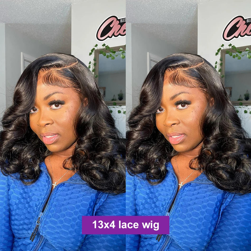 Body Wave Bob Wig 13x6 Transparent Lace Frontal Wig Brazilian Human Hair Wigs Virgin Remy Hair13x4 Lace Closure Wig 180% Density