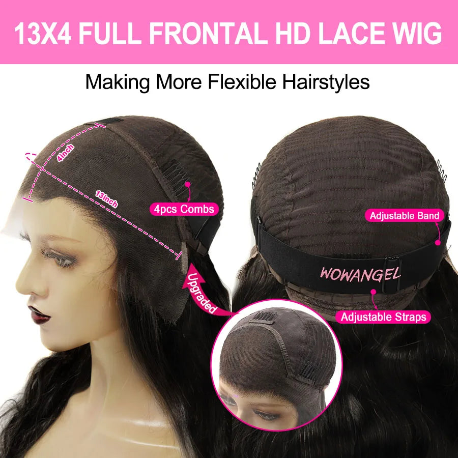 WOW ANGEL HD Lace Frontal Wig 250% 13x6 HD Lace Front Wig Straight Hair Invisible HD Lace Melt Skin HD Lace Front Human Hair Wig