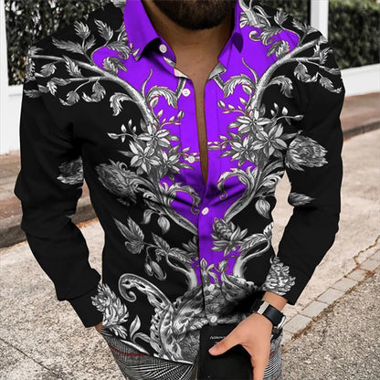 2024 Men's Shirt Floral Pattern 3D Printed Shirt Lapel Long Sleeve Costume Prom Party Dress 11 Colors Designer Casual S-5XL